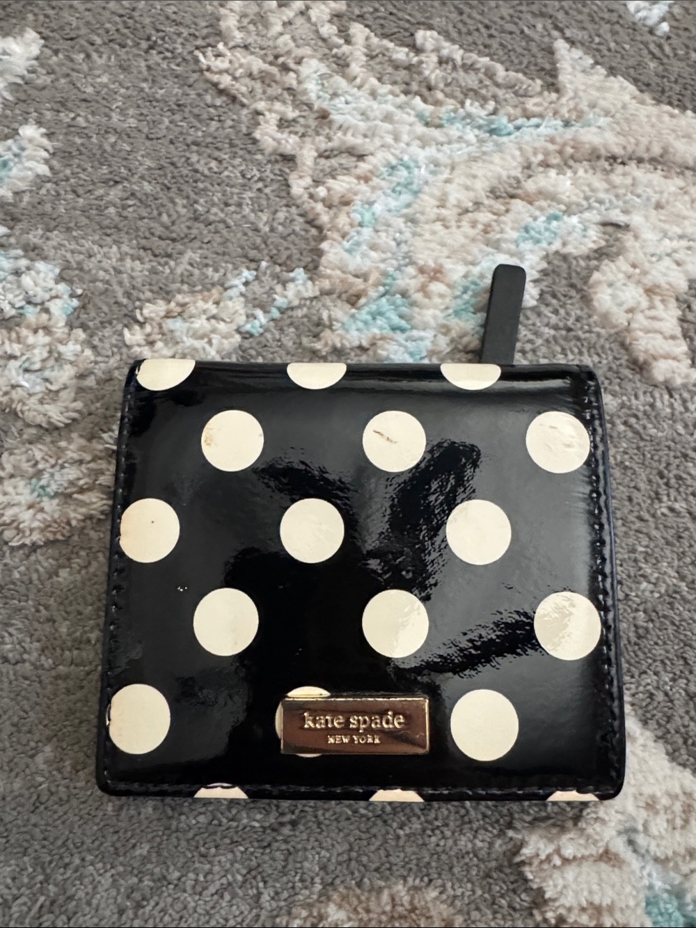 kate spade Black Patent Wallet with Cream Polka Dots